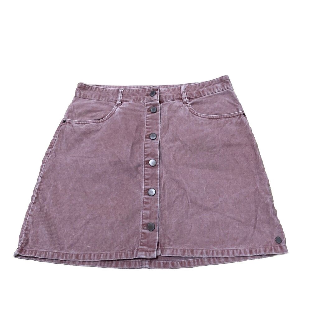 ROXY Corduroy Button Front High Waisted Mini Skirt Womens L Salmon Pink Everyday
